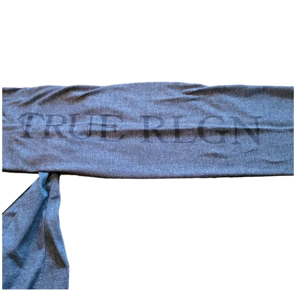 True Religion Hooded Henley Shirt Dark Blue Heathered Cotton Blend Size Medium